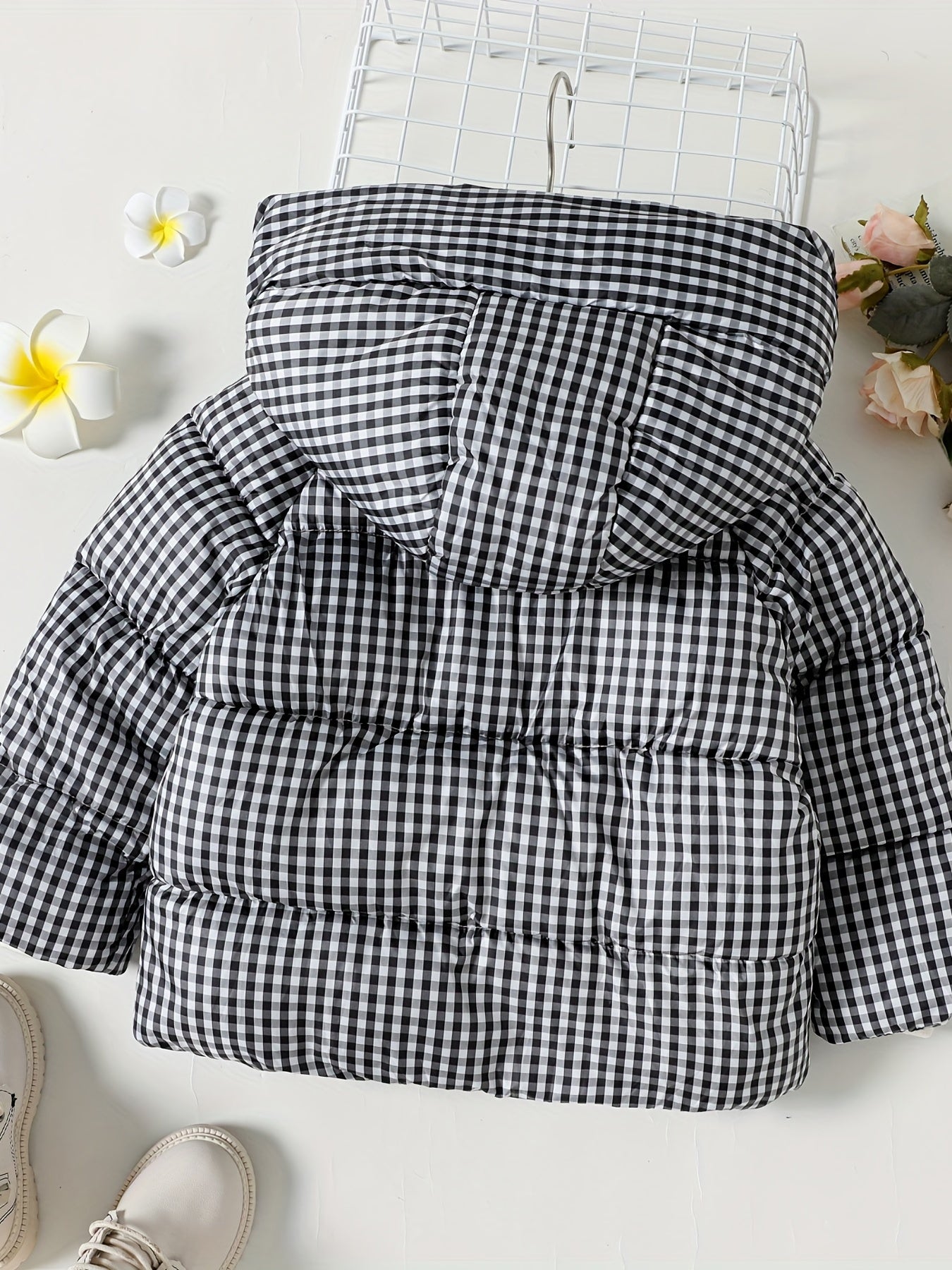 Toddler Girl Plaid Hooded Puffer Coat Casual Long Jacket