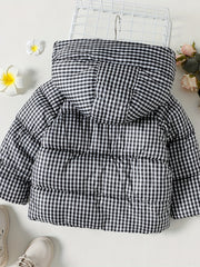 Toddler Girl Plaid Hooded Puffer Coat Casual Long Jacket