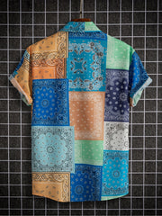 Paisley Print Men s Casual Short Sleeve Mismatch Shirt for Summer Vacation