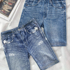 2pcs Girls' Denim Graphic Bike Shorts for Summer