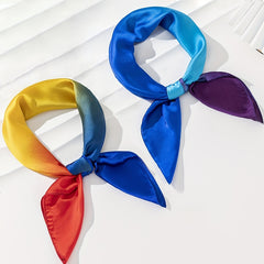Silk Block Bandana Yellow Red Gradient Square Scarf Head Wrap Hair Accessories