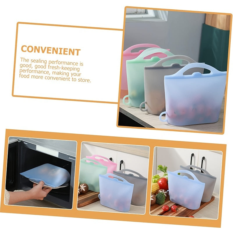 Silicone Reusable Storage Bag With Handle, Leak Proof Freezer Bag