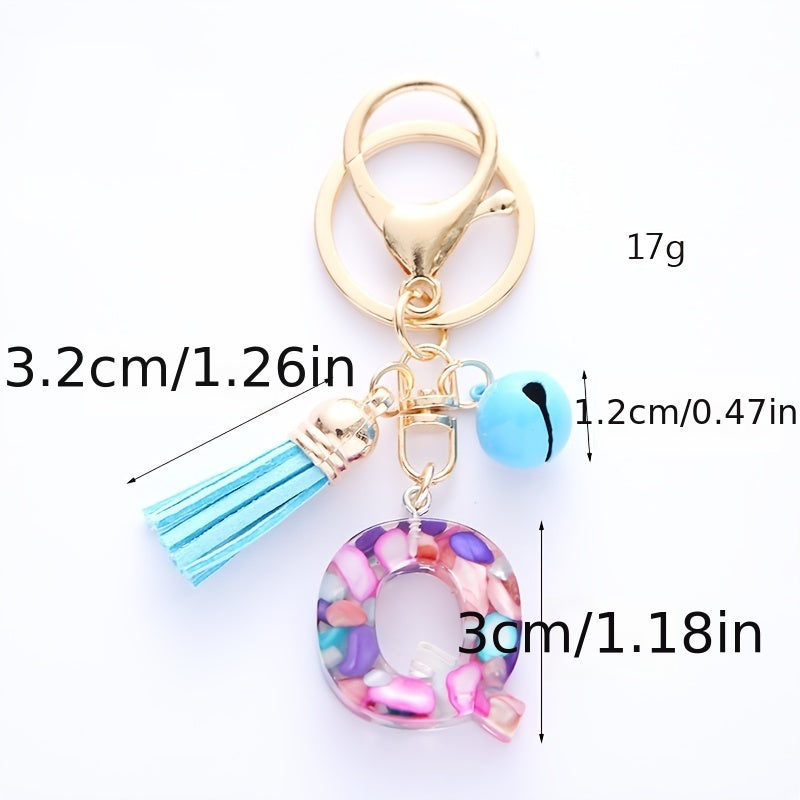 Tassel Bell Keychain Multicolor Resin A Initials Alphabet Bag Charm Women Key
