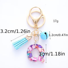 Tassel Bell Keychain Multicolor Resin A Initials Alphabet Bag Charm Women Key