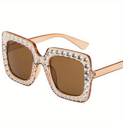 Oversized Square Sunglasses Rhinestone UV400 Sun Shades