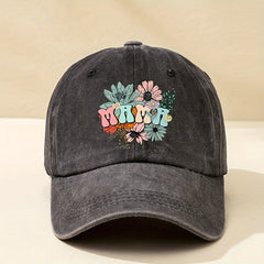 Flower Print Baseball Cap Washed Distressed Dad Hat Sun Hat for Women