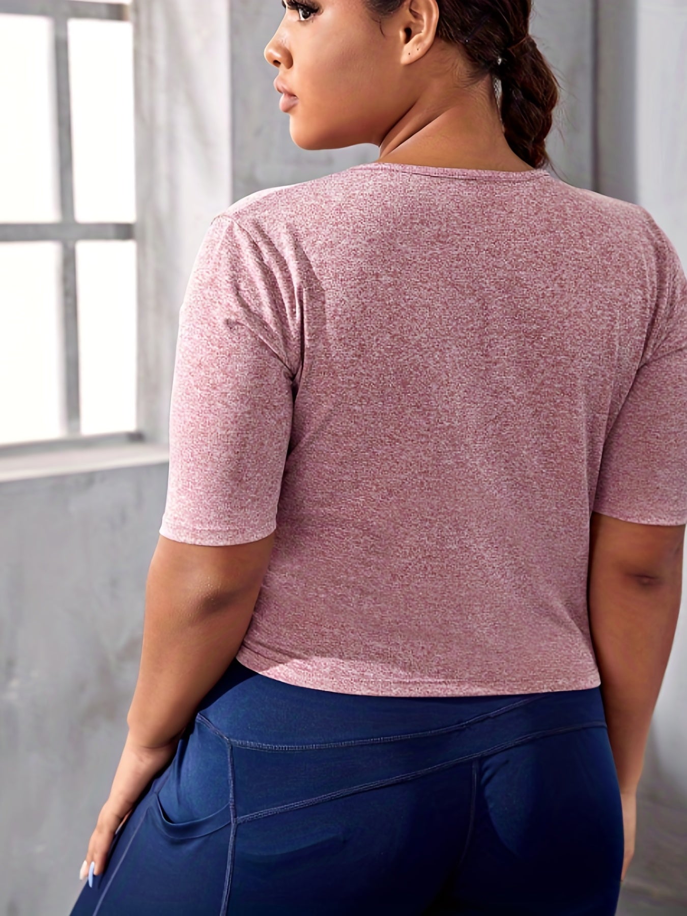 Heathered Drawstring Short Sleeve Sports Crop Top
