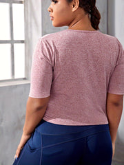 Heathered Drawstring Short Sleeve Sports Crop Top