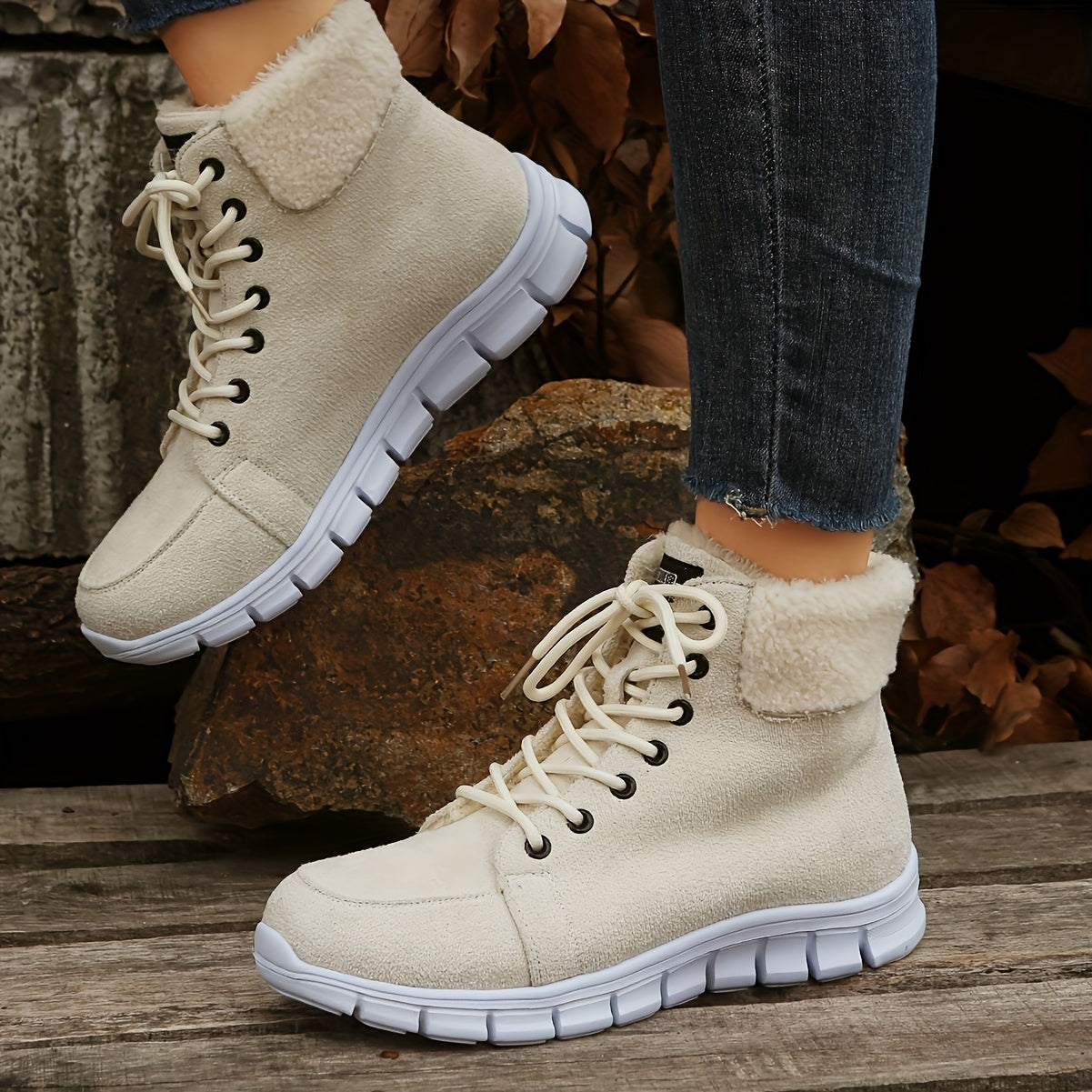 Women's Lace up Snow Boots Faux Fur Lined Anti-slip Ankle Booties