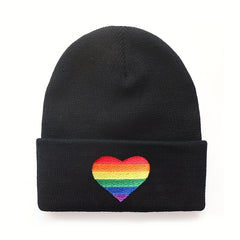 Rainbow Heart Embroidered Beanie
