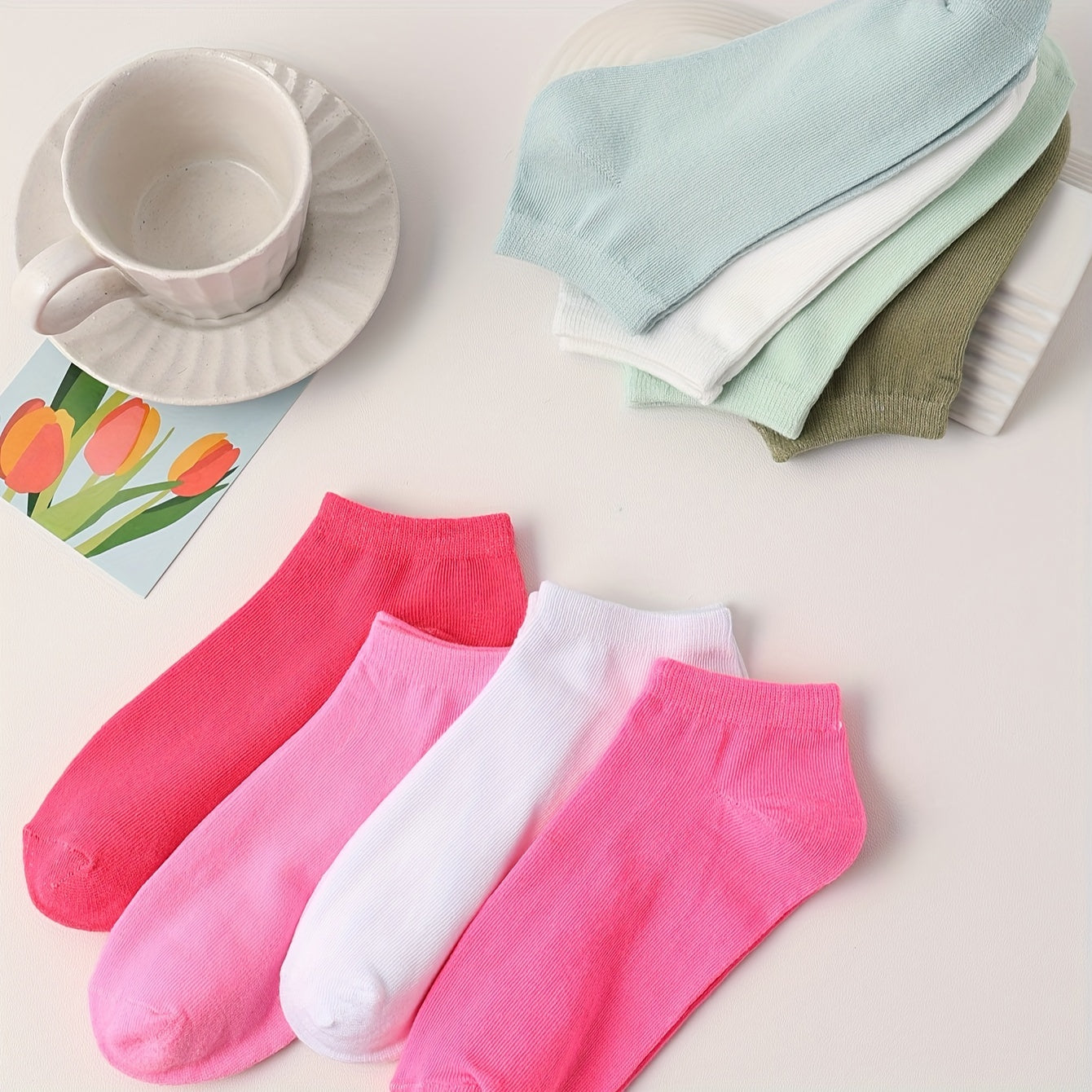 8 Pairs Solid Crew Socks Comfy & Breathable Women's Stockings