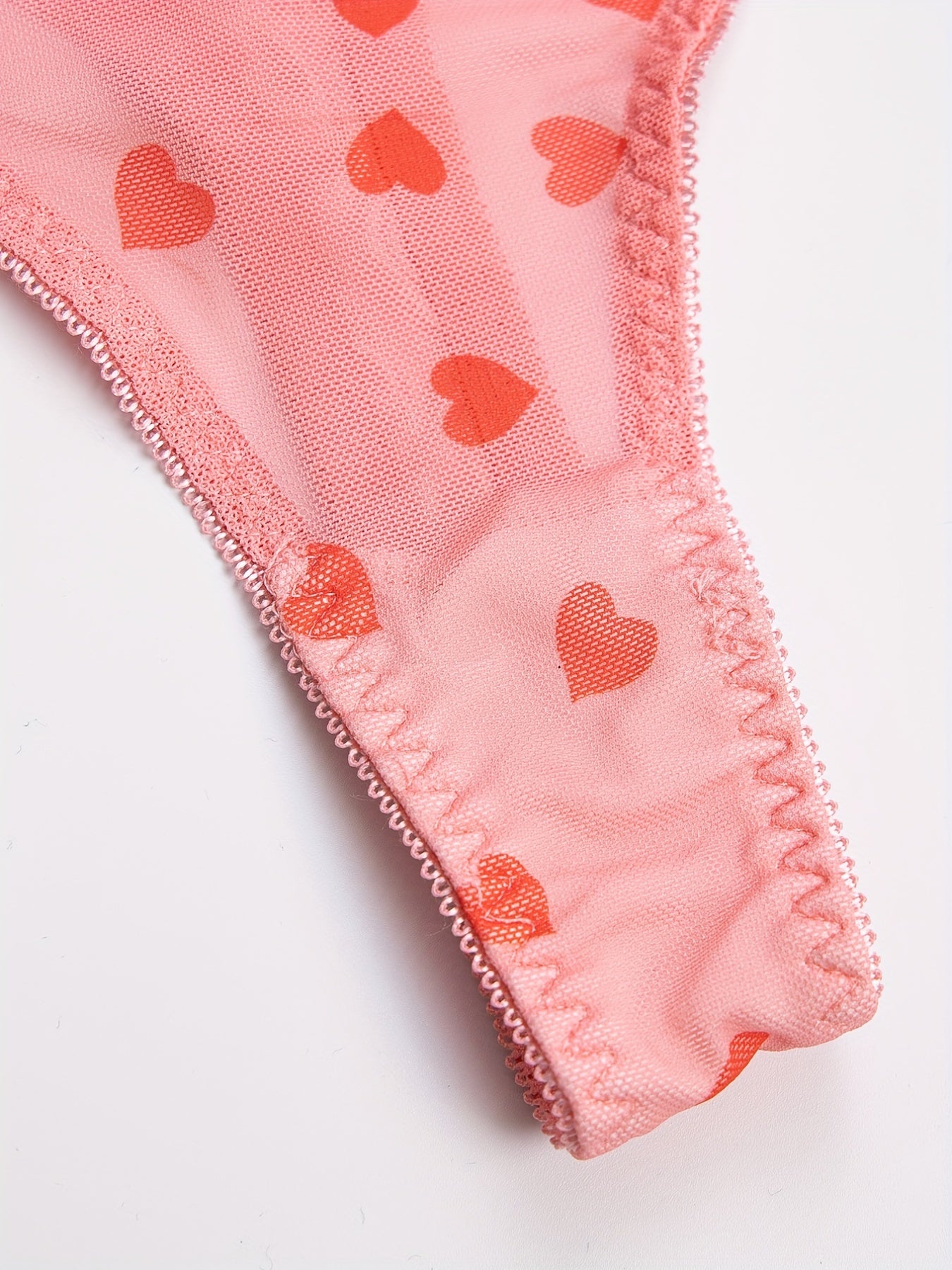 Heart Print Mesh Bra & Panty Lingerie Set