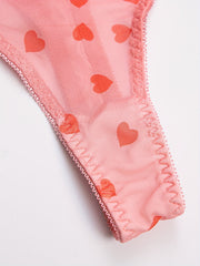 Heart Print Mesh Bra & Panty Lingerie Set
