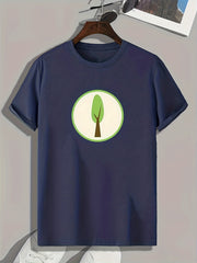 Cartoon Tree Print Men's Comfy T shirt Outdoor Summer Tee