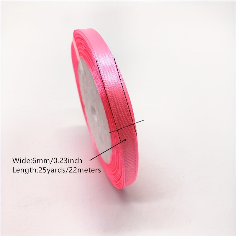 25yd Roll 6mm Silk Satin Ribbon For Craft Wedding Christmas DIY Gift Wrapping