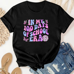 100 Days Of School Print Sports T-Shirt Round Neck Workout Top