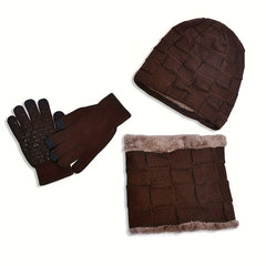 Kids Winter Knit Hat Scarf Gloves Set, Warm Beanie with Gloves & Scarf