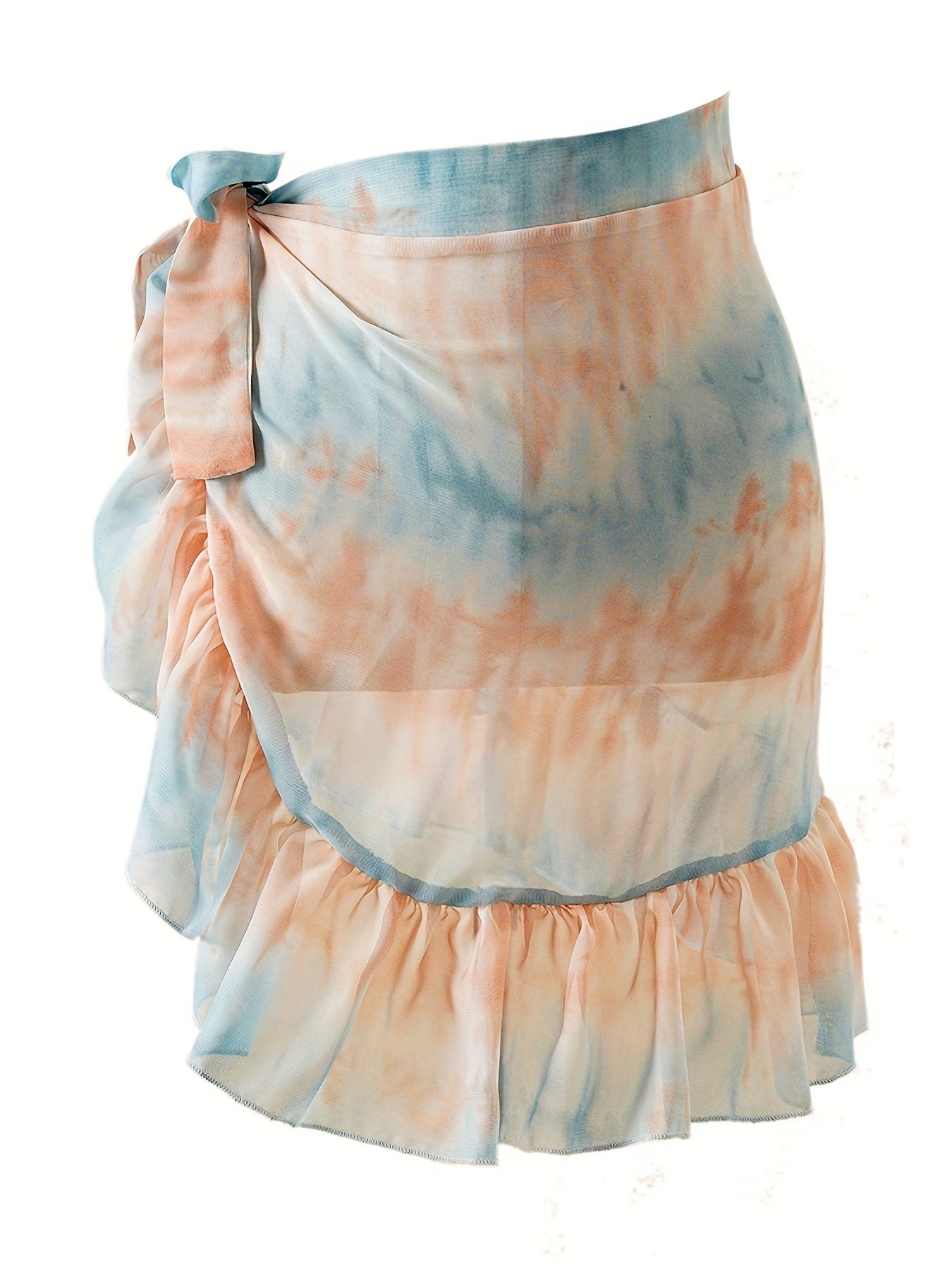Random Print Ruffle Cover Up Skirt Semi Sheer Wrap