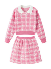 Girls Plaid Knit Sweater & Skirt Set - Autumn/Winter