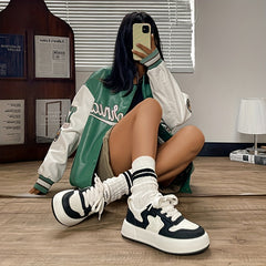 Women's Contrast Skate Shoes Casual Lace Up Platform Sneakers
