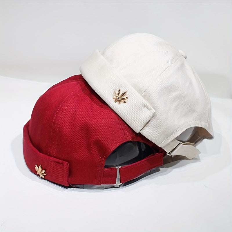 Skullcap Sailor Cap Leaf Rivet Embroidery Warm Rolled Cuff Bucket Hat