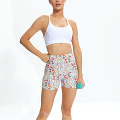 Floral Print High Stretch Sports Short with Pocket
