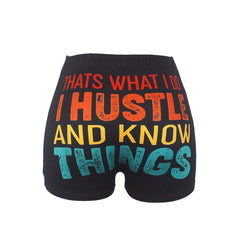 Colorblock Letter Print Skinny Shorts for Spring & Summer
