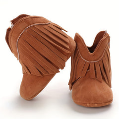 Cozy Tassel Boots for Baby Girls Non-slip Zip Shoes