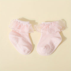 Soft Breathable Princess Socks for Infant Girls Lace Trim Ankle