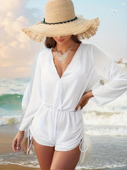 V Neck Cover Up Jumpsuit Drawstring Beachwear