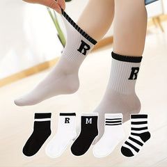 5 Pairs Boys Casual Knit Socks Thin Mesh Breathable Soft Seamless Toe Socks