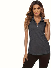 Women's Sleeveless Golf Tennis Polo Shirt Zip Up Tank Top