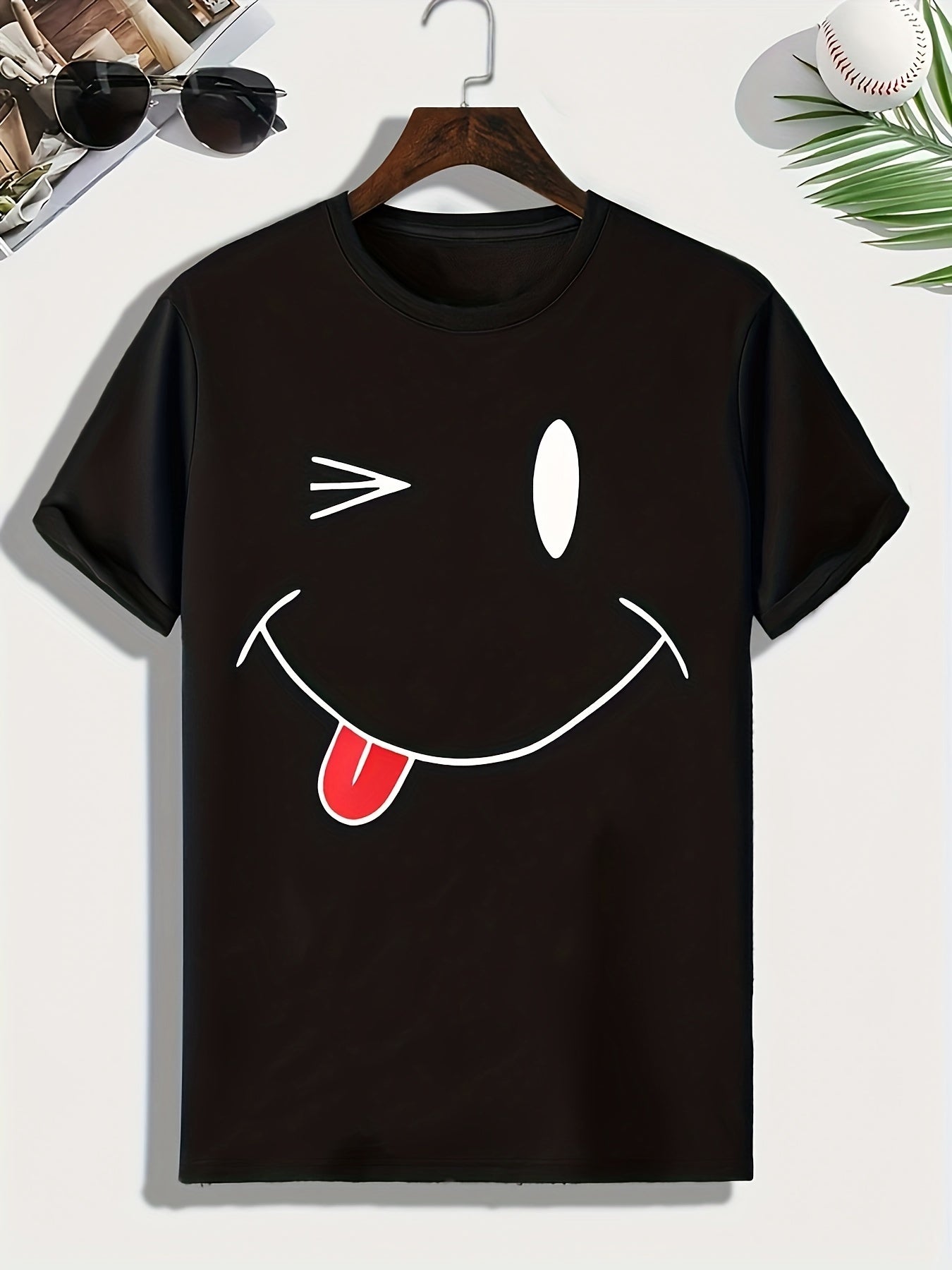 Naughty Face Print Men's Comfy T shirt Active Slightly Stretch Breathable Tee