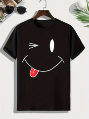 Naughty Face Print Men's Comfy T shirt Active Slightly Stretch Breathable Tee