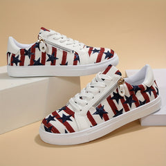 Women's Star Graphic & Striped Sneakers Casual Lace Up & Zipper Low Top Shoes