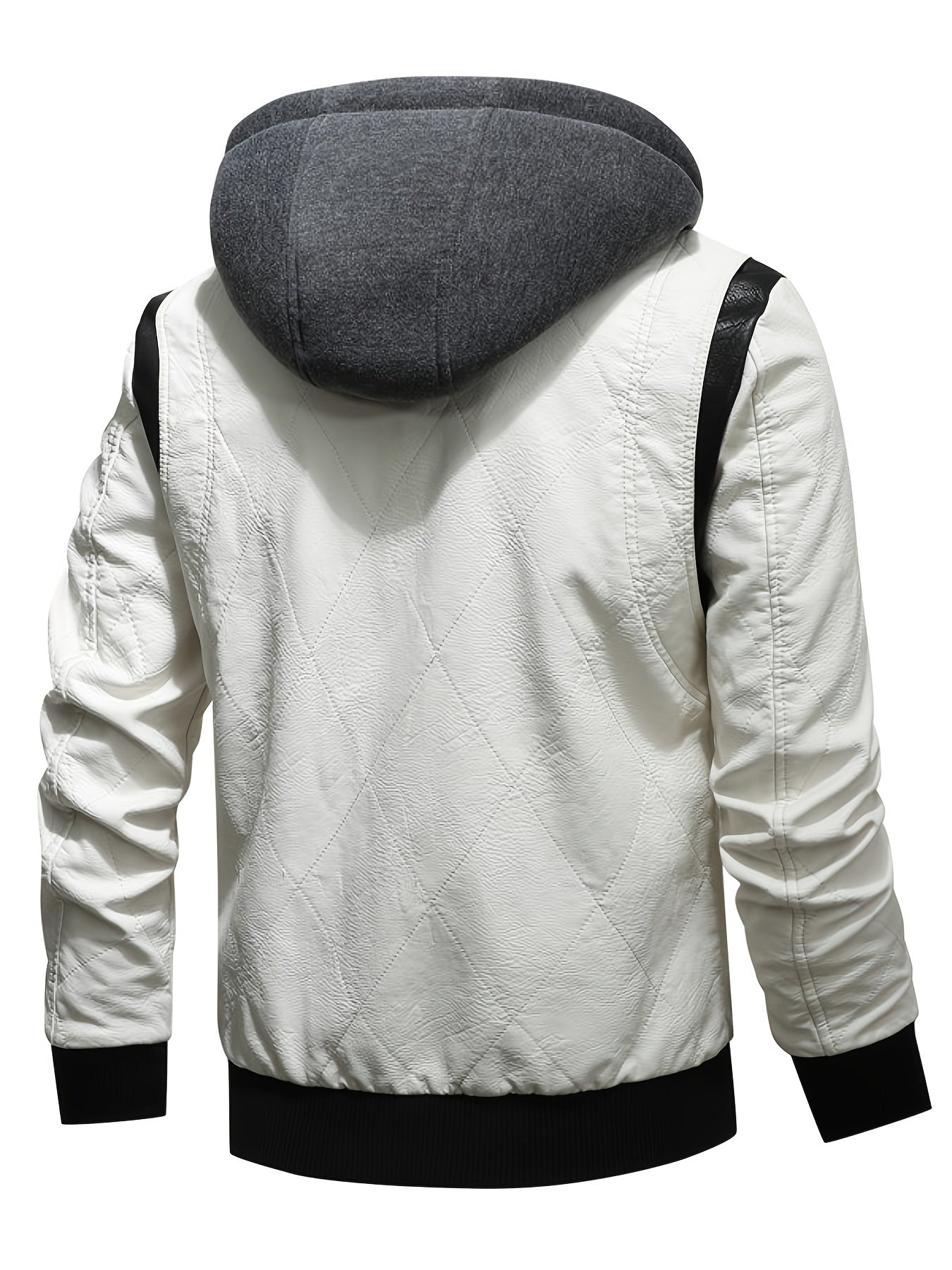 Men's Slim Fit Winter Splice Pu Leather Hooded Jacket Coat
