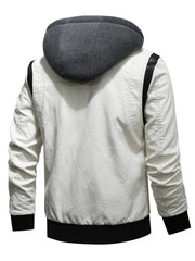 Men's Slim Fit Winter Splice Pu Leather Hooded Jacket Coat