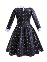 Kid Girls Collared Long Sleeve Tunic Dress With Bag Accessories Halloween Party
