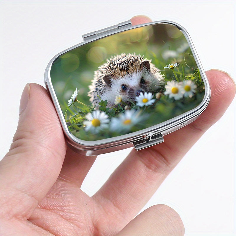 Sunshine Hedgehog Printed Square Pill Box Two Compartment Mini Portable Pill Box