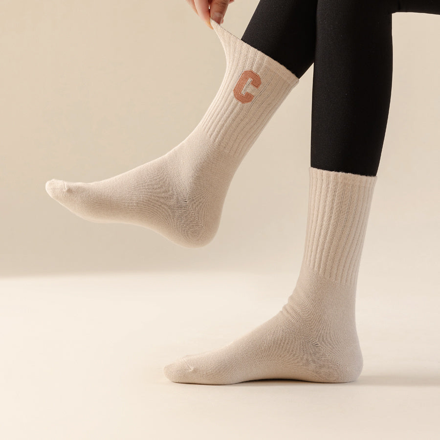 C Print Crew Socks Comfy All match Mid Tube Socks Women's Stockings