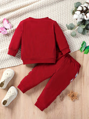 Solid Butterfly Printed Pullover Top & Trousers Suit