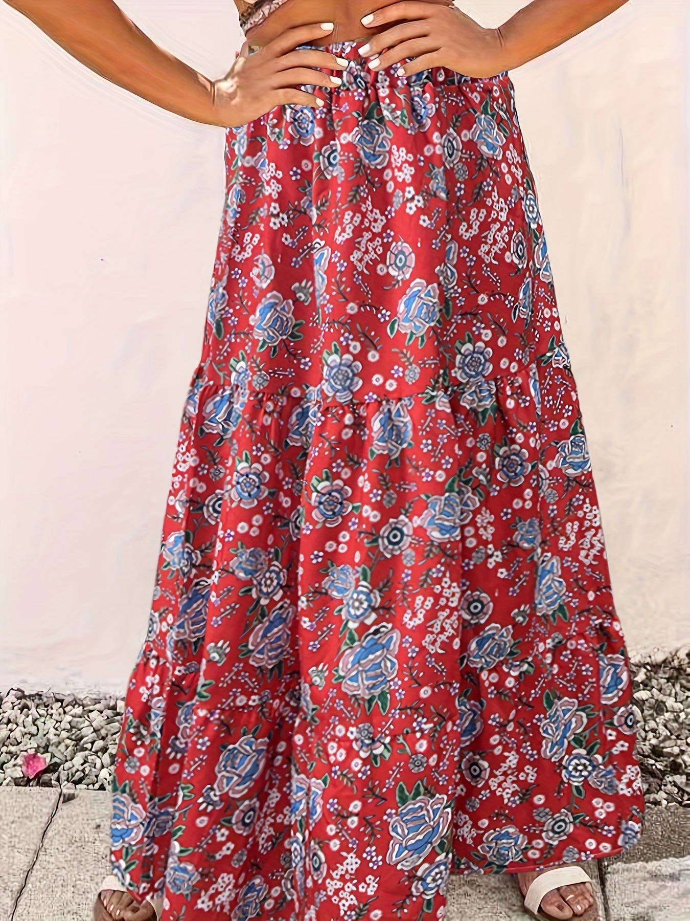 Boho Maxi Skirt, Floral Print, High Rise Smock