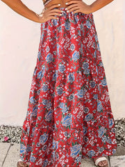 Boho Maxi Skirt, Floral Print, High Rise Smock
