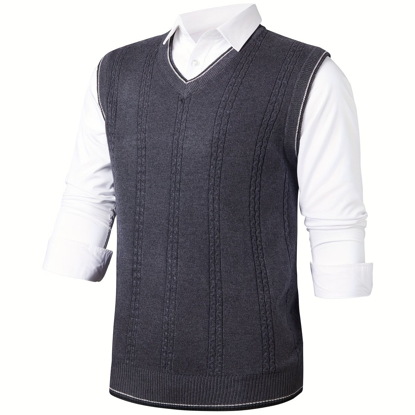 Men's Wool Blend V Neck Cable Sweater Vest