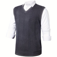 Men's Wool Blend V Neck Cable Sweater Vest