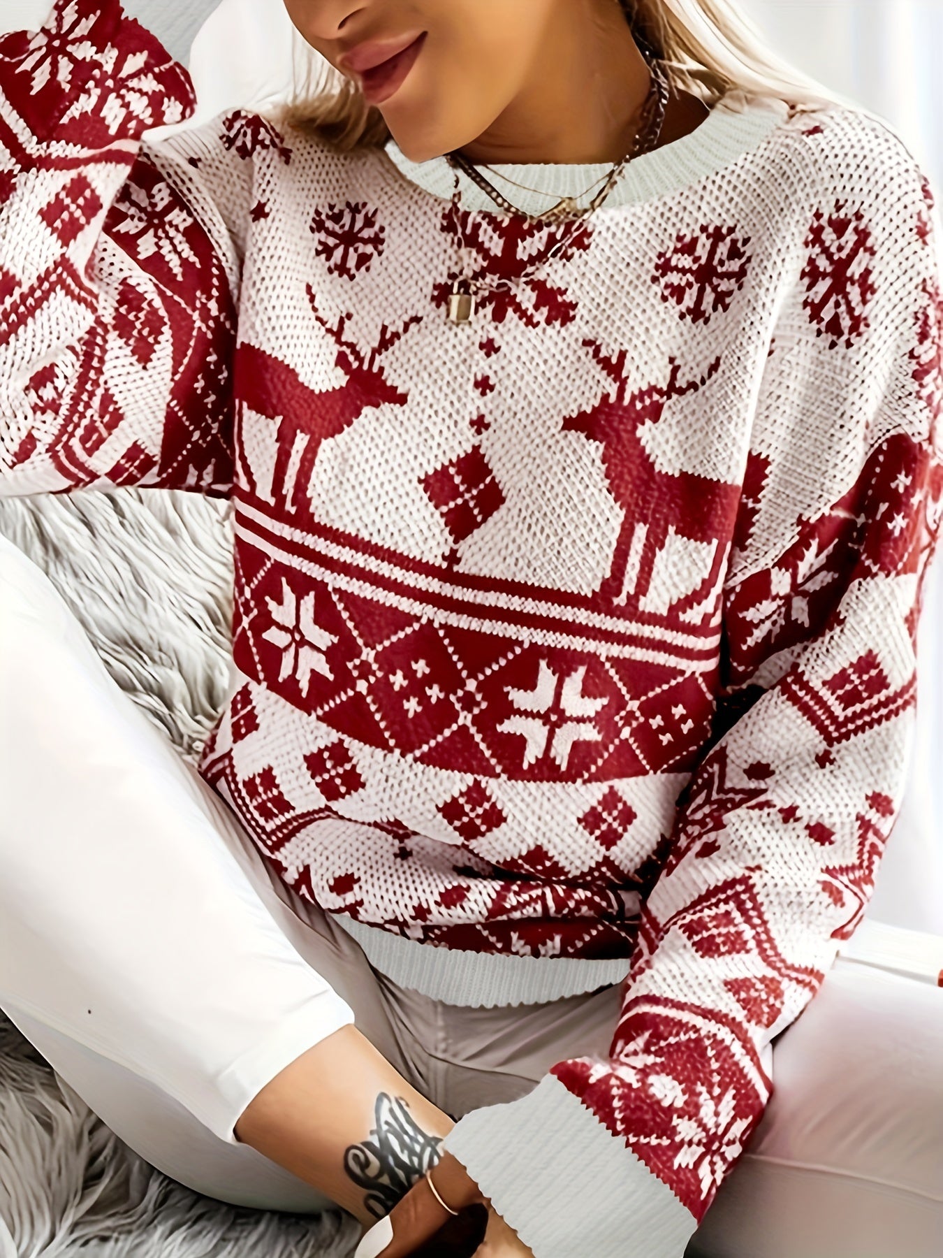 Christmas Casual Sweater Women's Plus Graphic Print Long Sleeve