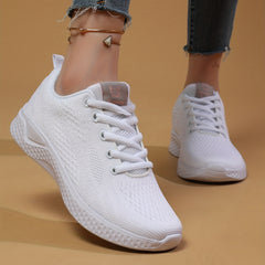 Women's Solid Sneakers Casual Breathable Knit Lace Up Shoes Lightweight