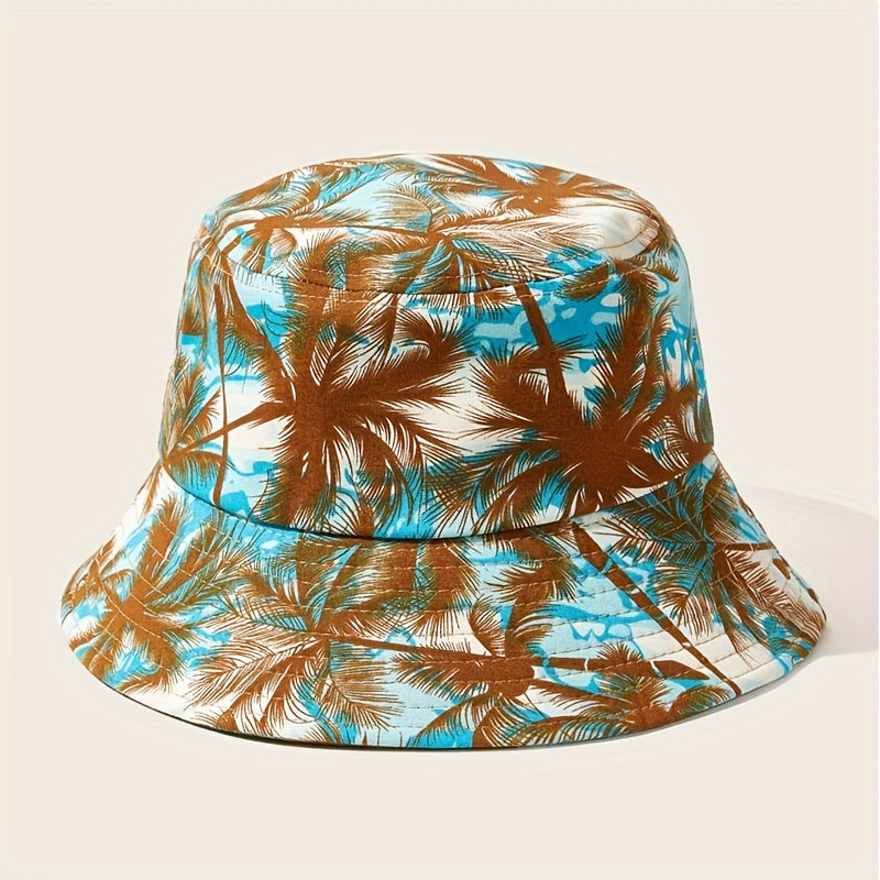 Coconut Tree Print Bucket Hat UV Protection Sunscreen Travel Beach Hats