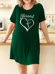 Heart & Letter Print Crew Neck Sleep Dress