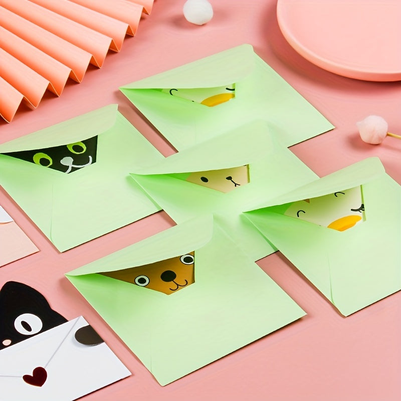 9pcs Cartoon Envelope Greeting Card Holiday Wishes Postcards Of Animals